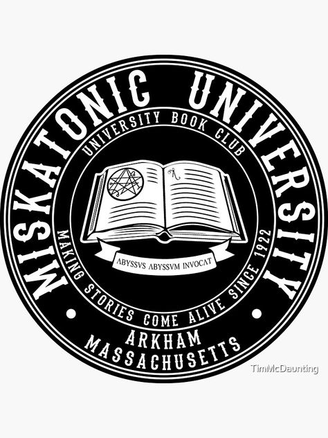 "Miskatonic University Book Club" Sticker by TimMcDaunting | Redbubble Human Resources Humor, Miskatonic University, Terry Pratchett Discworld, Call Of Cthulhu Rpg, Lovecraftian Horror, Logo Graphic Design, Creative Logo Design, Hp Lovecraft, Cthulhu Mythos