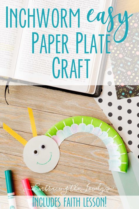 Inchworm Easy Paper Plate Crafts for Kids from Hey Creative Sister Inchworm Craft, Easy Paper Plate Crafts, Worm Crafts, Plate Crafts For Kids, Paper Plate Crafts For Kids, Motherhood Tips, Christian Motherhood, Faith Blogs, Loving God