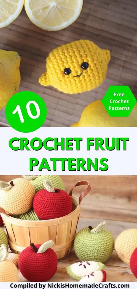 Create sweet fruit patterns with crochet! Our crochet fruit patterns will give you the opportunity to make beautiful and unique fruit pieces for decorations, accessories, and more. With a range of options for fruit sizes, colors, and textures, you can create the perfect fruit pattern for your project. From strawberries to oranges, let your imagination be your guide and get creative with our free crochet fruit patterns! Free Crochet Fruit Patterns, Fruit Crochet Pattern Free, Crochet Patterns Fruit, Potato Crochet Free Pattern, Crochet Vegetables Free Pattern, Crochet Fruit Pattern Free, Orange Crochet Pattern, Crochet Little Fruit Patterns, Fruit Haken