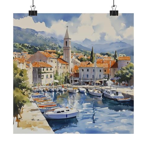 Split Croatia Painting, European Harbor Art Print, Seascape Watercolor Artwork, Coastal Croatian Travel Poster, Adriatic Sea Travel Gift Croatia Painting, Seascape Watercolor, Sea Travel, Split Croatia, Adriatic Sea, Watercolor Artwork, Travel Poster, Travel Gifts, Travel Art