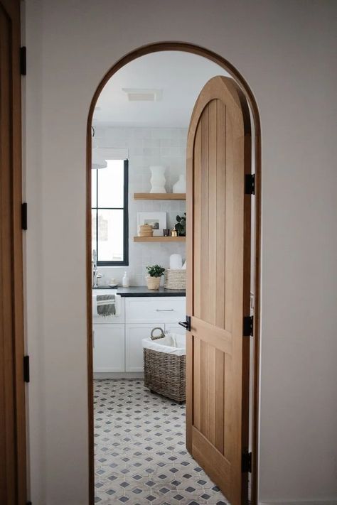 2024 Trend: Arched Hallways and Custom Doors - Becki Owens Blog Arched Wood Doors Interior, Arched Internal Doors, Arched Door Ways, Arched Office Doors, Arch Pocket Sliding Door, Arched Bedroom Door, Arch Doors Interior, Arched Doors Interior, Arched Doorways Interior