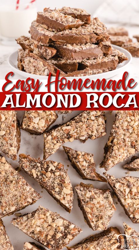 Homemade Almond Rocca, Chocolate Almond Candy Recipes, Almond Toffee Bars, Almond Roca Bars, Chocolate Almond Toffee Bark, Homemade Almond Roca, Easy Almond Toffee Recipe, Almond Rocha Recipes, Toffee Almonds Recipe