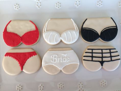 Bra and panty cookies. Fun for a bachelorette party Lingerie Party Ideas, Cookie Themes, Bachelorette Party Cookies, Lingerie Cookies, Cutout Cookie, Decor Cookies, Bachelorette Cookies, Bachelorette Party Sash, Bachelorette Cake