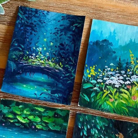 Goodness In You Paintings, Whimsical Gouache Painting, Underwater Gouache Painting, Small Gouache Painting, Gouche Painting Beginners, Guache Art Gouache Painting, Gouache Art For Beginners, Greenery Painting, Gouache Painting Ideas