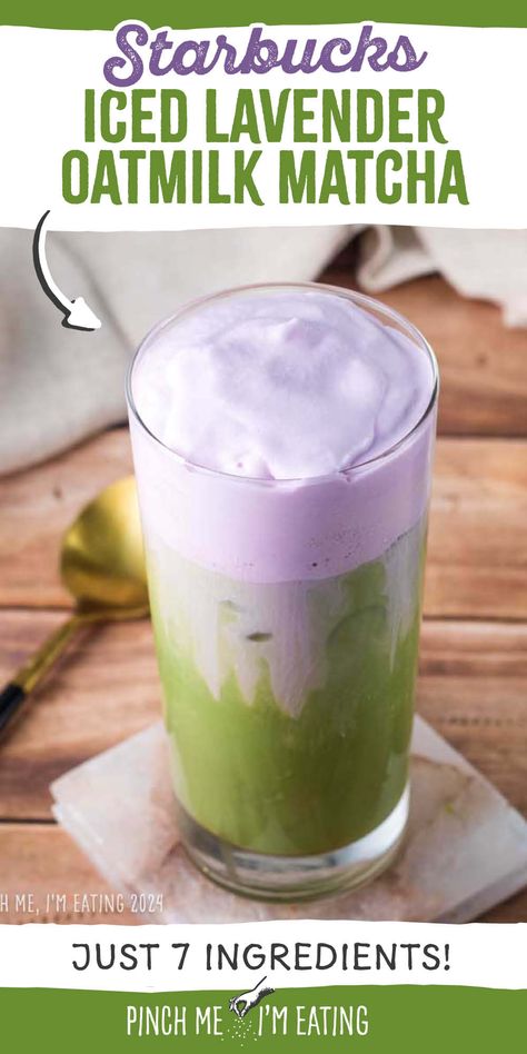 Lavender sweet cream cold foam is the perfect companion to this iced oatmilk matcha latte! Add this easy recipe to your favorite Starbucks copycat drinks to make at home! This sweet green tea latte is so good with the lavender cold foam in the spring! Lavender Matcha Recipe, Fun Matcha Drinks, Iced Lavender Matcha Latte, Strawberry Cold Foam Recipe, Starbucks Lavender Matcha, Lavender Matcha Latte Recipe, Starbucks Matcha Latte Recipe, Lavender Cold Foam, Velvetiser Recipes