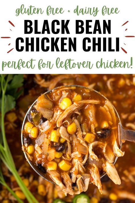 Chicken Beans Recipe, Leftover Chicken Chili Recipes, Black Beans Chicken, What To Make With Black Beans, Chicken Bean Chili, One Pot Chicken Chili, Chicken Bean Recipes, Black Bean And Chicken Recipes, Leftover Chicken Recipes Dairy Free