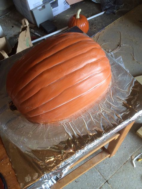 Making Foam Pumpkins - HauntForum Carveable Foam Pumpkin Ideas, Spray Foam Pumpkin Diy, Foam Props Diy, Diy Foam Pumpkins, Spray Foam Pumpkin, Foam Pumpkin Carving Ideas, Carvable Foam Pumpkins Ideas, Spray Foam Crafts, Foam Sculpting