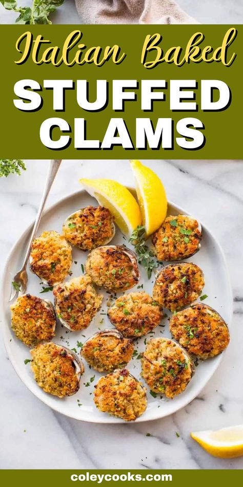 Clams Oreganata Baked, Stuffed Clams Recipe New England, Recipes With Clam Juice, Baked Stuffed Clams Recipe, Chopped Baked Clams Recipe, Clam Casino Recipe, Italian 7 Fishes Dinner, Stuffed Clams Baked, Fresh Clam Recipes