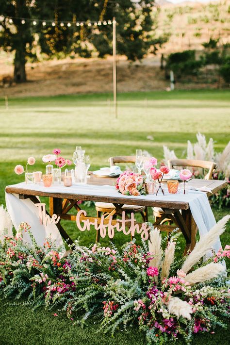 Eucalyptus And Pampas, Reception Sweetheart Table, Sweetheart Table Sign, Bride Groom Table, Sweetheart Table Decor, Beautiful Wedding Reception, Head Table Wedding, Sweetheart Table Wedding, Wedding Reception Flowers