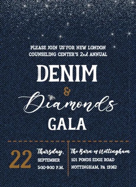 Denim & Diamonds Gala | NewLondonCounseling Denim And Diamonds Invitations, Annual Dinner Theme Ideas, Denim And Diamonds Gala, Denim Party Theme, Denim Themed Party, Western Gala, Denim And Diamonds Party, Denim Diamonds, Pta Fundraising