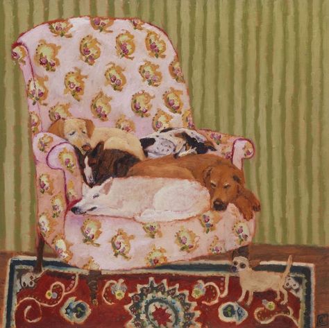 Vanessa Cooper Art, Dog Art Aesthetic, Vanessa Cooper, Flowers And Animals, Room Illustration, Wal Art, Dog Prints, House Art, Vintage Dog