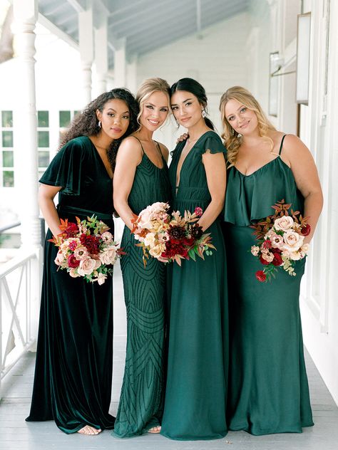 Mix Match Emerald Green Bridesmaid Dresses, Color Family Bridesmaid Dresses, Emerald Green Mismatched Bridesmaids, Emerald Green Bridesmaid Dresses Mismatch, Juniper Bridesmaid Dresses, Bridesmaid Dresses August, Mismatched Emerald Bridesmaid Dresses, Emerald Bridesmaids, Revelry Bridesmaid Dresses