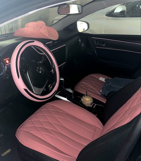 Pink interior inspo for your car Pink Car Interior Aesthetic, Hot Pink Car Interior Aesthetic, Black And Pink Car Interior Aesthetic, Pink Inside Of Car, Black Exterior Pink Interior Car, Pink Toyota, Mustang Pink Interior, Pink Porsche Gt3, Honda Sports Car