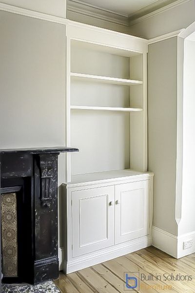 Built-in Alcove cupboards storage for your living room Alcove Media Unit, Diy Alcove Cabinet, Alcove Ideas Living Room With Tv, Victorian Alcove, Dining Room Alcove, Built In Tv Unit, Alcove Ideas Living Room, Alcove Ideas, Alcove Units