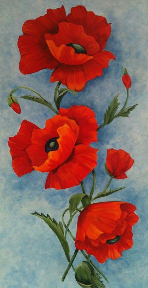 Poppy Flower Painting, Flower Drawing Tutorials, Acrylic Painting Flowers, Poppy Art, Flower Painting Canvas, Poppy Painting, Simple Acrylic Paintings, Watercolor Flowers Paintings, Beginner Painting