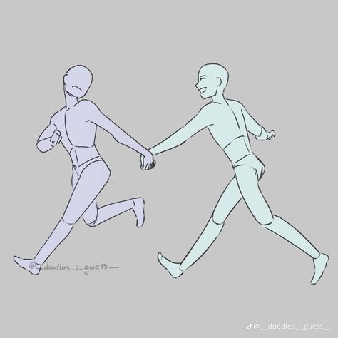 Body Base Drawing Pose Reference Duo, Art Poses Drawing Reference Duo, Couple Running Drawing, Duo Pose Ideas Drawing, Pulling Someone Reference, Drawing Duo Poses, Swaggy Poses, Duo Drawing Poses, Duo Pose Reference Drawing