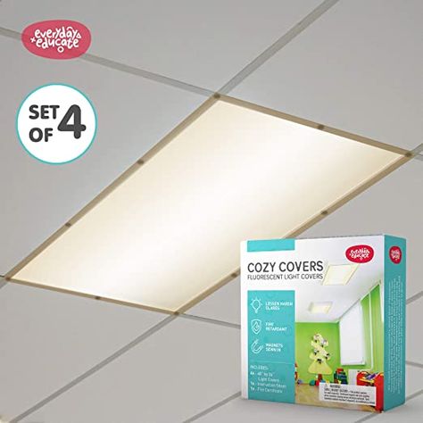 Amazon.com : Everyday Educate Fluorescent Light Covers for Ceiling Lights Classroom - Light Filters for Office, School or Class 48" by 24" (4 Pack, Off White) : Office Products Florescent Light Cover Office, Cover Florescent Lights Ceilings, Covering Led Lights, Classroom Ceiling Lights, Fluorescent Light Covers Diy Ideas, Fluorescent Light Covers Diy Kitchens, Florescent Light Covers Diy, Fluorescent Light Covers Diy Classroom, Classroom String Lights