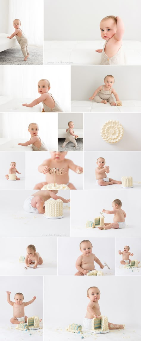 Smash Cake Photoshoot Simple, All White Cake Smash Photoshoot, White Backdrop Cake Smash, White 1st Birthday Photoshoot, Neutral 1st Birthday Photoshoot, Simple Boy Cake Smash, Boys Cake Smash Photoshoot, Neutral Smash Cake, 1 Year Cake Smash Boy