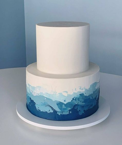 Waves Birthday Cake, Navy Ombre Cake, Ocean Wave Cake Design, Blue Beach Cake, Ombre Ocean Cake, 60th Cake, Amaretto Cake, Beach Cupcakes, Blue Birthday Cakes