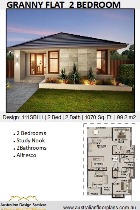 SMALL AND TINY HOME PLAN Granny Flat Plans 2 Bedroom, 1200 Sq Ft House Plans, 2 Bedroom Granny Flat, 1200 Sq Ft House, House Plans For Sale, Study Nook, Granny Flat, Home Plan, Australian Design