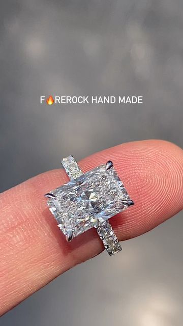 Radiant Engagement Ring With Pave Band, Radiant Engagement Ring Pave Band, Elongated Radiant Cut Engagement Rings, Radiant Halo Ring, Kingdom Marriage, Radiant Diamond Engagement Rings, Radiant Cut Diamond Engagement Rings, Radiant Ring, Big Engagement Rings