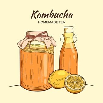 Free Vector | Hand drawn kombucha tea with ingredients Homemade Kombucha, Tea Illustration, Kombucha Tea, Homemade Tea, Tea Health Benefits, Lemon Benefits, Tea Benefits, Vector Hand, Hand Drawn Design