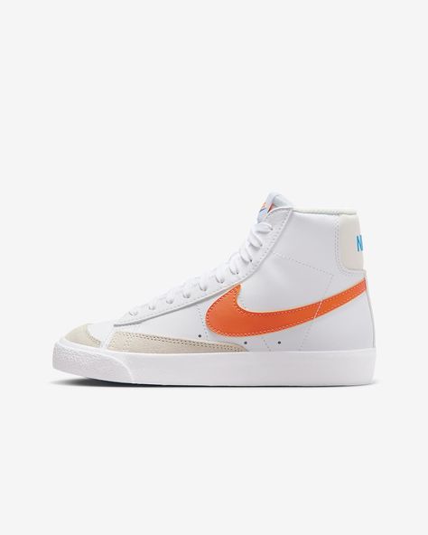 Nike Blazer Mid '77 Big Kids' Shoes. Nike.com Mid Blazers, Nike Hightop, Orange Photo, Custom Nike Shoes, Nike Blazer Mid 77, High Top Trainers, Custom Nike, Nike Blazers Mid, Blazer Mid