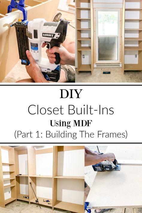 Diy Closet Measurements, How To Make Closet Shelves, Mdf Closet Design, Closet Diy Build Walk In, Mdf Closet Diy Built Ins, Bedroom Closet Built Ins Diy, Build A Closet Wall, How To Build Built In Closet, Closet Units Built Ins