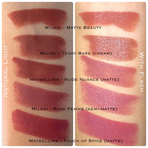 Maybelline Nude Nuance, Maybelline Touch Of Spice, Maybelline Matte Lipstick, Lipstick Guide, Beige Lipstick, Mac Lipstick Shades, Lipstick Nude, Skin Tone Makeup, Maybelline Lipstick