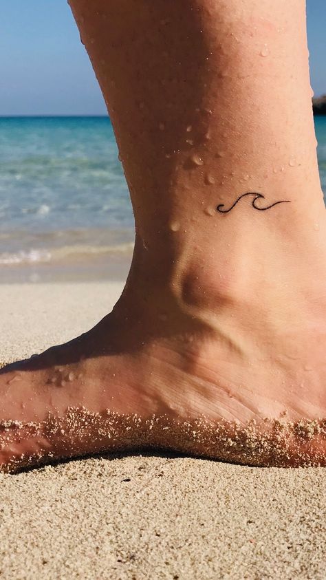 Tiny Wave Tattoo Wave Tattoo On Ankle, Ancle Tatoos Woman Simple, Ankle Wave Tattoo, Wave Ankle Tattoo, Tiny Wave Tattoo, Stretch Mark Tattoo, Ocean Wave Tattoo, Small Wave Tattoo, Secret Tattoo