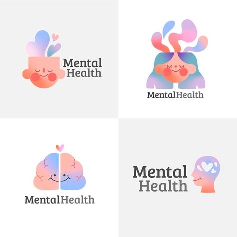 Gradient mental health logos collection | Premium Vector #Freepik #vector #health #logo #gradient #stress Health Design Graphic, Health Branding Design, Mental Health Branding, Health Logo Ideas, Mental Health Logo Design, Health Graphic Design, Wellbeing Logo, Mental Health Logo, Logo Brain