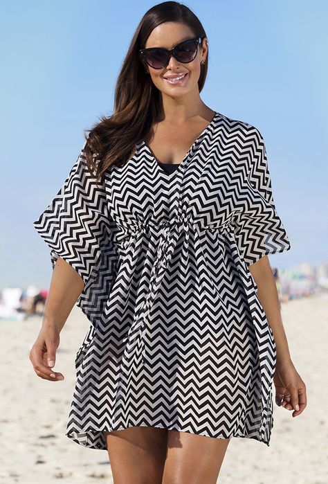 Black Chevron Stripe Cover Up #plussize swimwear #gabifresh Swimsuits for all Plus Size Cover Up, Bathing Suit Dress, Trendy Swimwear, Black Chevron, Chevron Stripe, Plus Size Swimsuits, Swimwear Cover Ups, Plus Size Womens Clothing, Swimwear Cover