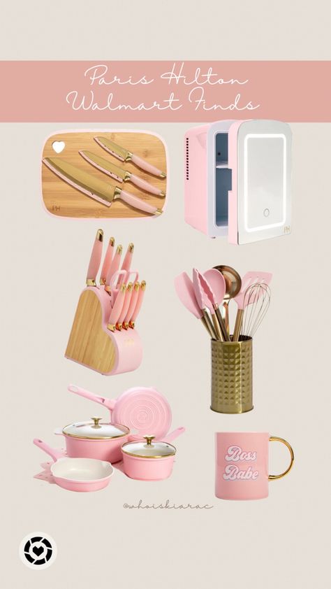 Paris Hilton Kitchen Set, Paris Hilton Cookware, Pink Kitchen Decor, Pastel Kitchen, Pink Copper, Ceramic Cookware, Pink Lifestyle, Walmart Finds, Dream Furniture