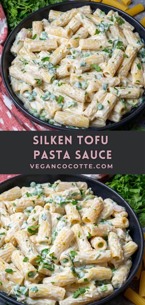 Tofu Pasta Sauce, Tofu Dinner Recipes, Silken Tofu Recipes, Pasta Food Recipes, Tofu Pasta, Tofu Recipes Healthy, Recipes Chili, Vegan Pasta Sauce, Vegan Pasta Dish