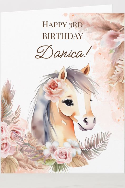 Horse pony with pastel boho flowers birthday greeting card Horse Themed Birthday Party, Horse Themed Party, Baby Horse, Pastel Boho, Beige Baby, Horse Party, Flowers Birthday, Horse Pony, Cowgirl Party