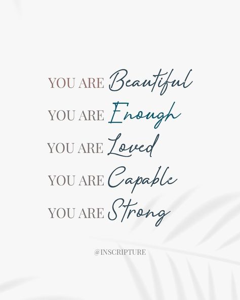 🌟 YOU NEED TO HEAR THIS 🌟 Don't let anyone tell you otherwise; you are beautiful, you are strong, and you are enough. Never doubt your worth, you are everything you are meant to be. https://www.inscripture.com/ #mentalhealthmatters #progressnotperfection #selfcarejourney #positivechanges #brighterdays #mentalwellness #celebrateyourwins #healingjourney #smallstepsbigchanges #youarestrong #keepgoing #mentalhealthawareness #selflove #mindfulness #wellnessjourney #innerpeace #growthmindset #e... You Are Not For Everyone Quote, You Are Amazing Quotes, It Will Be Ok Quotes, Pink Wednesday, Support Quotes, Worthy Quotes, Wednesday Quotes, Progress Not Perfection, You Are Worthy