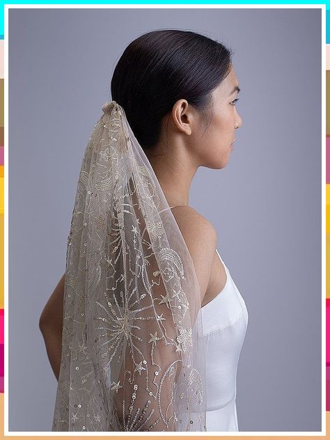 Wedding Veils - Everything you need to fulfill your day, night and world - Anything and Everything! - Click to visit NOW! Statement Veil, Draped Veil, Embroidered Wedding Veil, Constellation Wedding, Meadow Sweet, Grecian Style, Flower Veil, Beautiful Veil, Moon Wedding