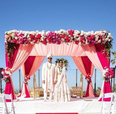 Save this captivating floral mandap decor for your day wedding✨ Mandap Decor Indian Outdoor Day, Day Wedding Mandap Decoration, Floral Mandap Decor, Sisters Wedding Dress, Wedding Mandap Ideas, Floral Mandap, Sister Wedding Dress, Outdoor Tent Wedding, Mandap Design