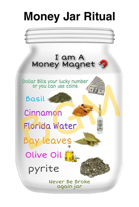 Money Oil Recipes Hoodoo, Money Magnet Oil Recipe, Money Jar Aesthetic, Money Runes, Abundance Jar, Money Jar Spell, Money Oil Recipe, Money Spell Jar, Money Candle Spell