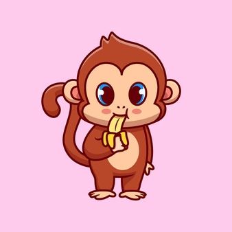 Banana Cartoon, Watermelon Cartoon, Monkey Banana, Robot Cartoon, Monkey And Banana, Cartoon Monkey, Animal Icon, Vector Icons Illustration