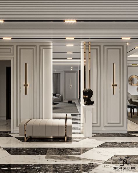 R E C E P T I O N on Behance Passage Area Design, Classic Entrance Design, Neoclassic Interior Design, Classic Contemporary Interior Design, Neoclassic Design, Classic Entrance, Neoclassical Interior Design, Lobby Interior Design, Classical Interior