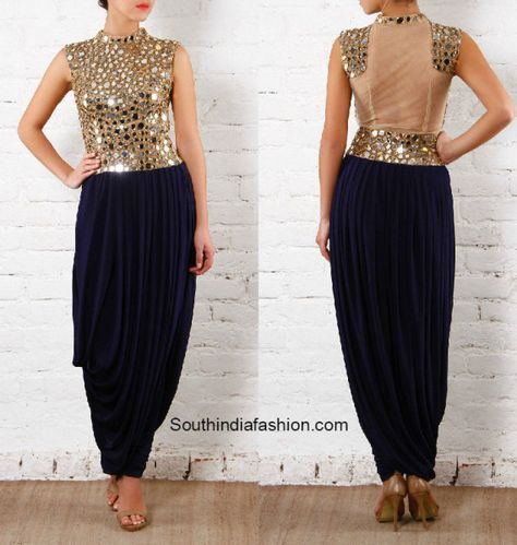 mirror_work_dhoti_salwar Black Dhoti, Dhoti Dress, Dhoti Skirt, Mirror Work Dress, Diwali Dresses, Traditional Mirror, Indo Western Dress, Designer Party Wear Dresses, Trendy Fashion Tops