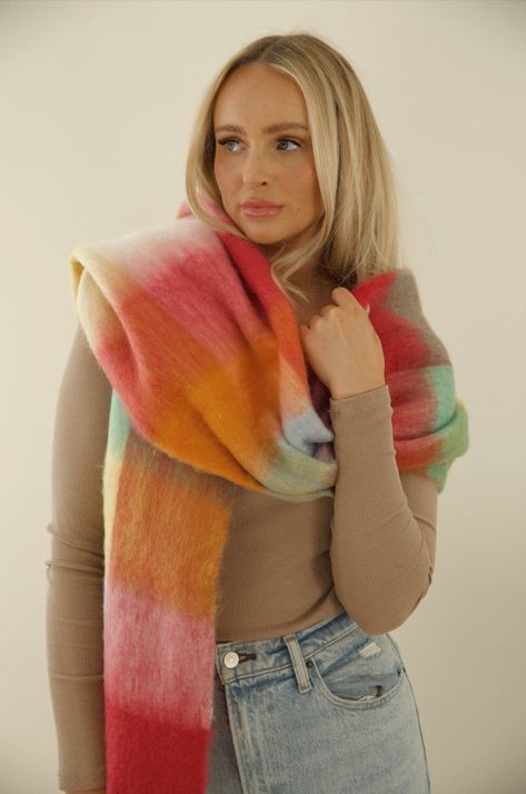 Cozy Feels Multicolor Fringe Scarf - Rainbow Plaid Scarf – TINK & POSH