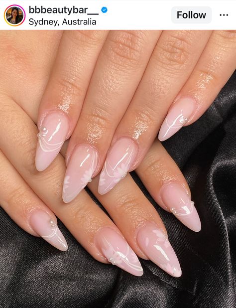 Fresh Almond Nails, Cute Milky Nails, Almond Nail Ideas Winter, Almond Nails Milky Pink, Almond Winter Nails Designs, Winter Almond Acrylic Nails, Pink Milky Nails, Nail Inspo Almond Winter, Nails Milky Pink