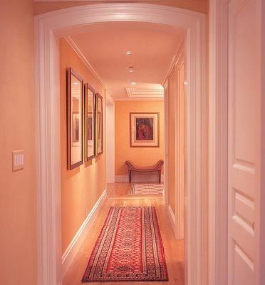 peach painted hallway Colour Of House, Painted Hallway, Pink Hallway, Peach Bedroom, Peach Decor, Peach Paint, Peach Walls, Deco Living Room, Peach Colour