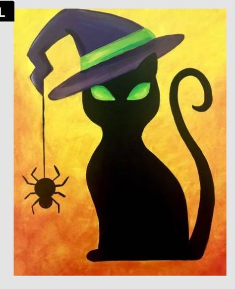 Fall Easy Canvas Painting, Family Halloween Painting Ideas, Cute Halloween Things To Paint, Mushroom Door Painting, How To Paint A Witch, Halloween Paint Night Ideas Easy, Halloween Painted Gourds, Halloween Step By Step Painting, Kids Halloween Painting Ideas On Canvas