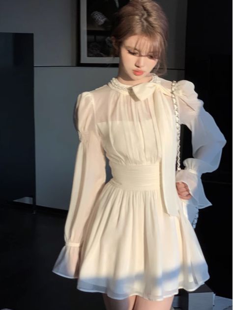 Drees Korean Style, Outgoing Outfits, Elegant Chiffon Dress, Flowy Bohemian Dresses, Fairycore Dresses, Trendy Maxi Dresses, Stylish Midi Dress, Fairy Dresses, Flare Sleeve Dress