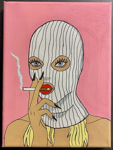 Painting Ideas Edgy Easy, Girlie Paintings Canvases, Pop Art Painting Ideas Simple, Edgy Painting Easy, Dope Paintings Easy, Smoker Canvas Painting Ideas, Trill Art, Cartoon Painting, Cute Canvas Paintings