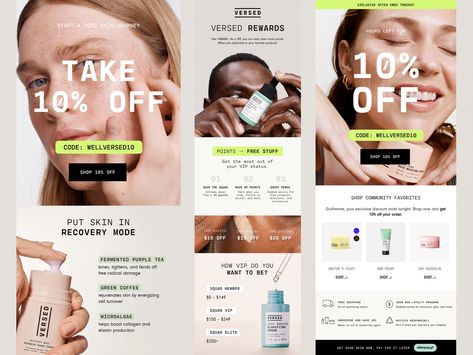 Versed Skin – Email Templates by Janna Hagan ⚡️ for Flowium Team on Dribbble Beauty Email Marketing, Sale Newsletter Design, Skincare Website Design, Email Newsletter Inspiration, Skincare Website, Newsletter Design Inspiration, Beauty Social Media, Marketing Examples, Email Marketing Examples