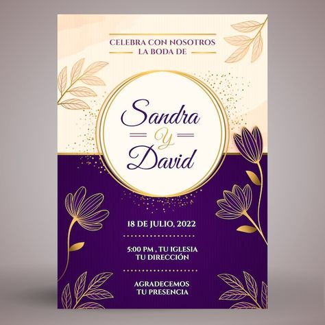 Wedding Invitations In Spanish, Free Invitation Cards, Wedding Flyers, Simple Wedding Cards, Marriage Invitation Card, Engagement Invitation Cards, Wedding Invitation Vector, Wedding Invitation Background, Vector Gradient